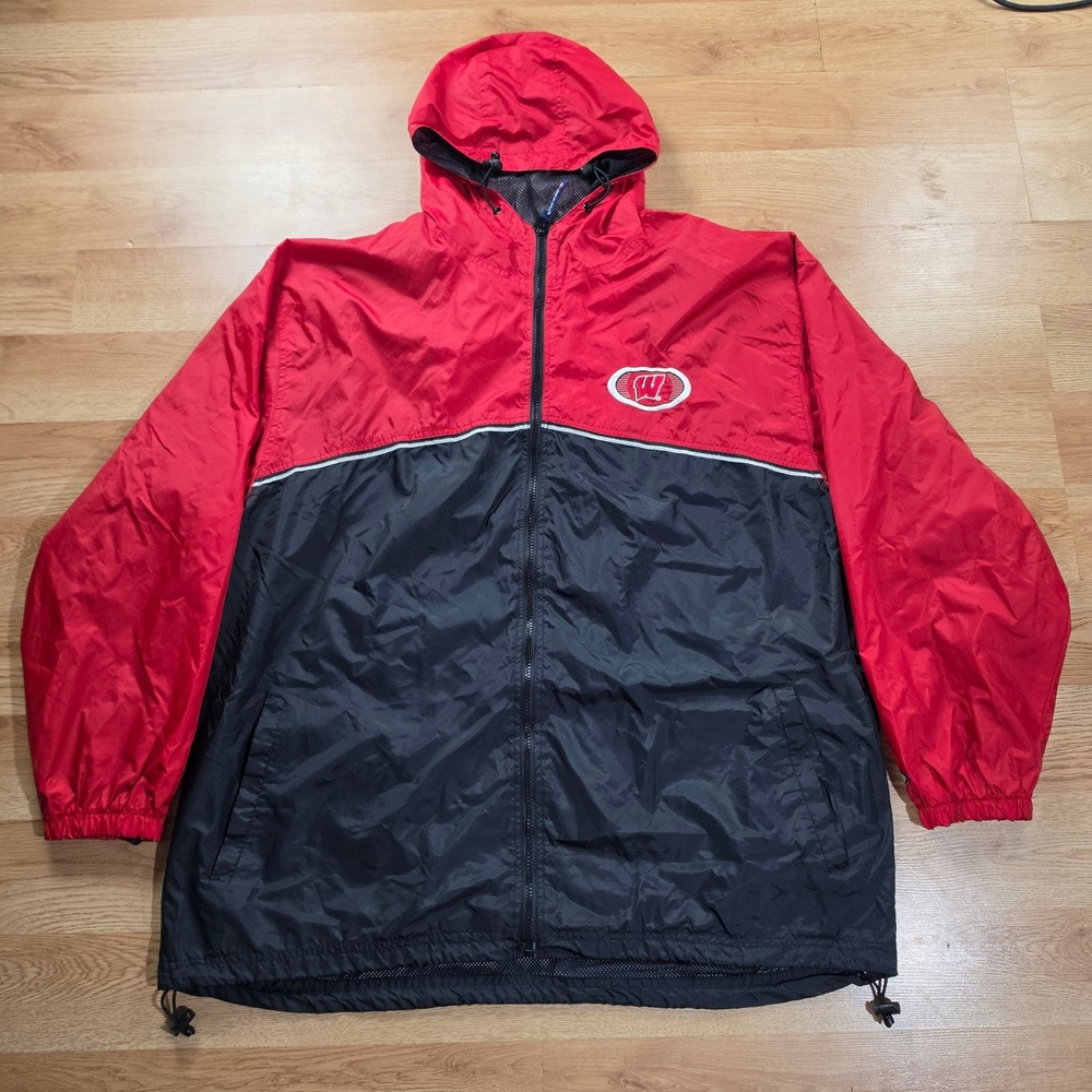 Vtg Wisconsin Badgers Pro Player Windbreaker Jacket Mens XL Red  Full Zip Y2k